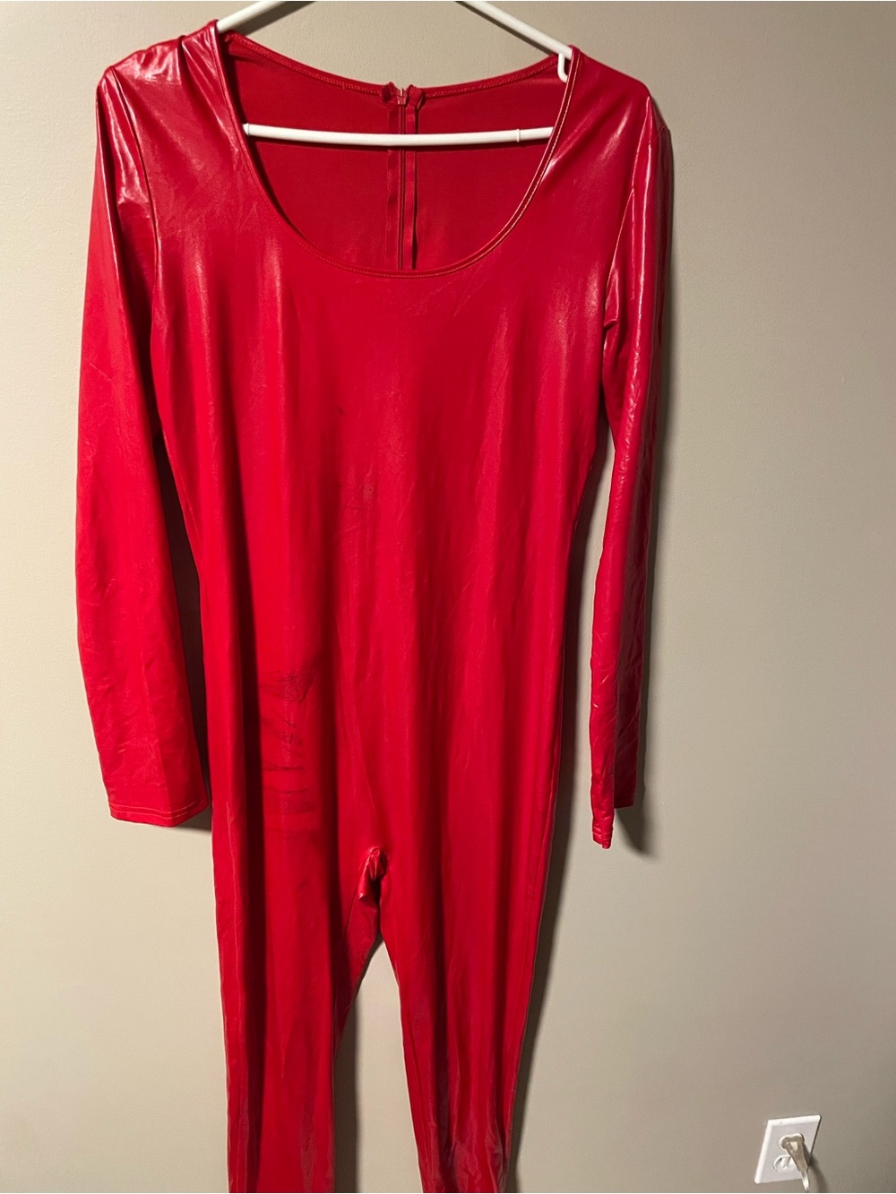 Women's Red Long-Sleeve Jumpsuit vinyl
